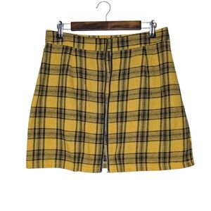 Emery Rose Yellow Black Plaid Zip Up Mini Skirt Size Large *Flaw Missing Zipper*